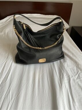 Michael Kors, black real leather bag with gold chain